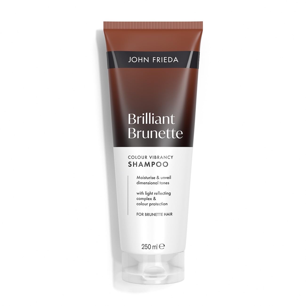 John Frieda Brilliant Brunette Colour Vibrancy Shampoo 250ml. Brown Hair Care with Tone Depositing Support for Rich Shine and Brunette Hair Routine
