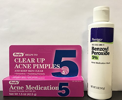 Benzoyl Peroxide Acne Treatment Kit (Benzoyl peroxide gel 5% 1.5 oz x 1, Benzoyl peroxide 5% wash 5 oz x 1)