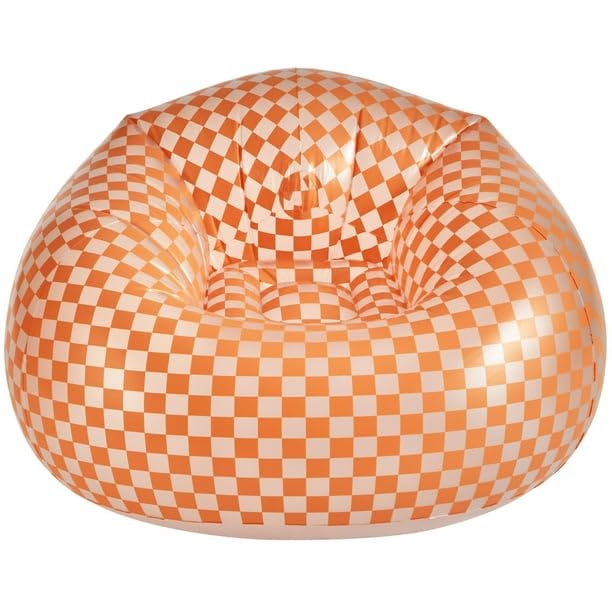 Idea Nuova Urban Lifestyle Inflatable Chair, Retro Orange/White Checkered Design,Comfy Seating for Teens and Adults, Ideal for Dorms, Bedrooms & Living Spaces
