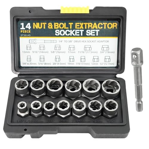 14PCS Bolt Extractor Set Impact Bolt Lug Nut Remover Kit Rounded Bolt Stripped Lug Nut Remover Locking Wheel Nut Removal Tool Socket Set for Damaged Frozen Studs Rusted Rounded-Off Bolts Nuts Screws