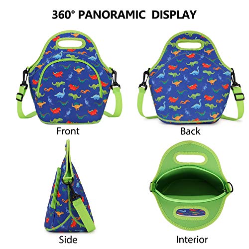 Vx Vonxury Lunch Bag For Boys, Neoprene Small Lunch Box Bag For Kids Cute Insulated Thermal Lunch Tote With Removable Shoulder Strap, Dinosaur #TOP3