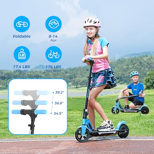 Image of isinwheel S7 Kids Electric Scooter, 250W Adjustable E-Scooter for Ages 8-14 | Foldable kids scooter with Bluetooth speaker, 3 adjustable heights, light-up wheels, cruise control, 3 speed modes for kids