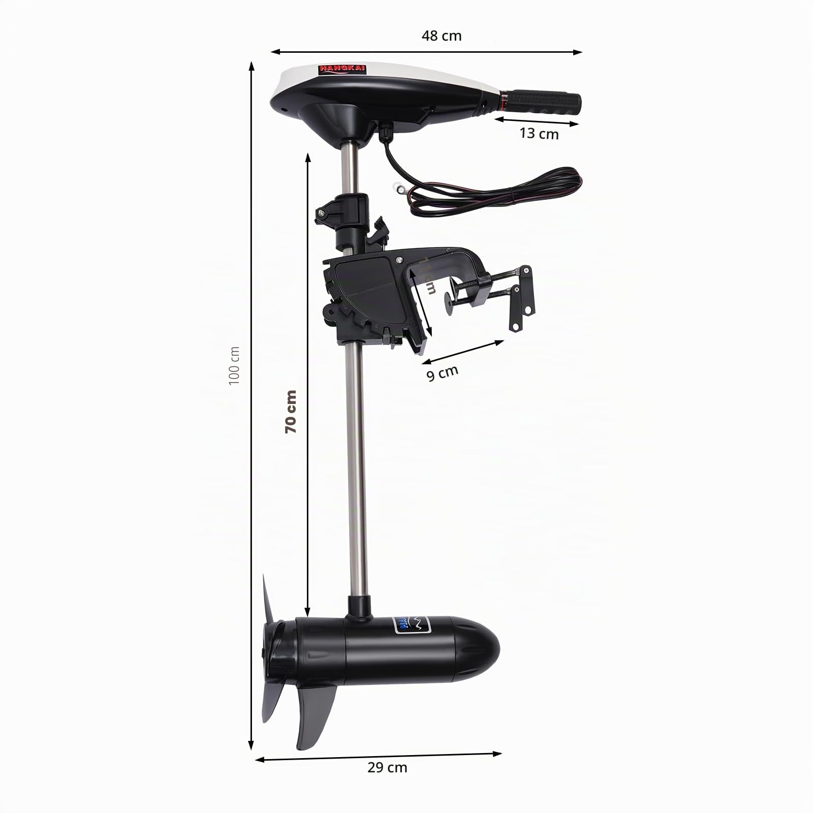 Hangkai moteur hors-bord 12V 45LBS silencieux télescopique kayak gonflable | Moteur cuivre 552W 50dB silencieux, 5 vitesses avant 2 arrière, acier inoxydable télescopique, kayak canoë gonflable 9kg