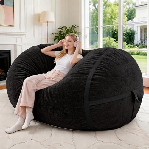 Image of 4FT Bean Bag Chair 4'Big Bean Bag Chairs with Adults, Large Beanbag Chair | Bean bag Lounger with Machine Washable Cover Luxurious Velvet Fabric, Comfy Chairs for Living Room, Bedroom, Dorm, Black