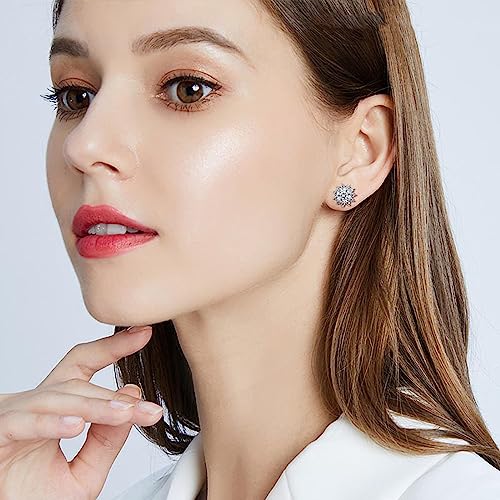 NEWITIN 12 Pairs Silver Stud Earrings for Women Hypoallergenic Earring Sterling Silver Post 316L Stainless Steel Inlaid Cubic Zirconia Studs Earring Diamond Halo Stud Earrings for Women Men4