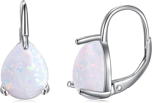 Pendientes con palanca de plata de ley 925 con ágata musgo, ópalo, larimar, turquesa, ónix negro, cuarzo rosa, amatista, granate y piedra lunar para