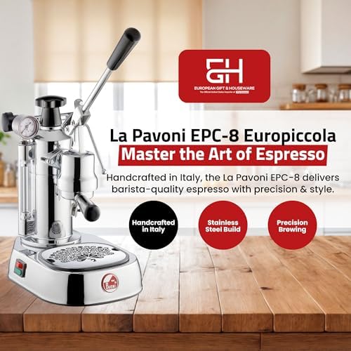 La Pavoni Lever Espresso Machine Europiccola Special Edition with Gauge - Black -Manual Piston Operated Espresso Maker for One or Two Cups - 27oz Boiler, 120V/1000W, Thermostat & Overheat Reset