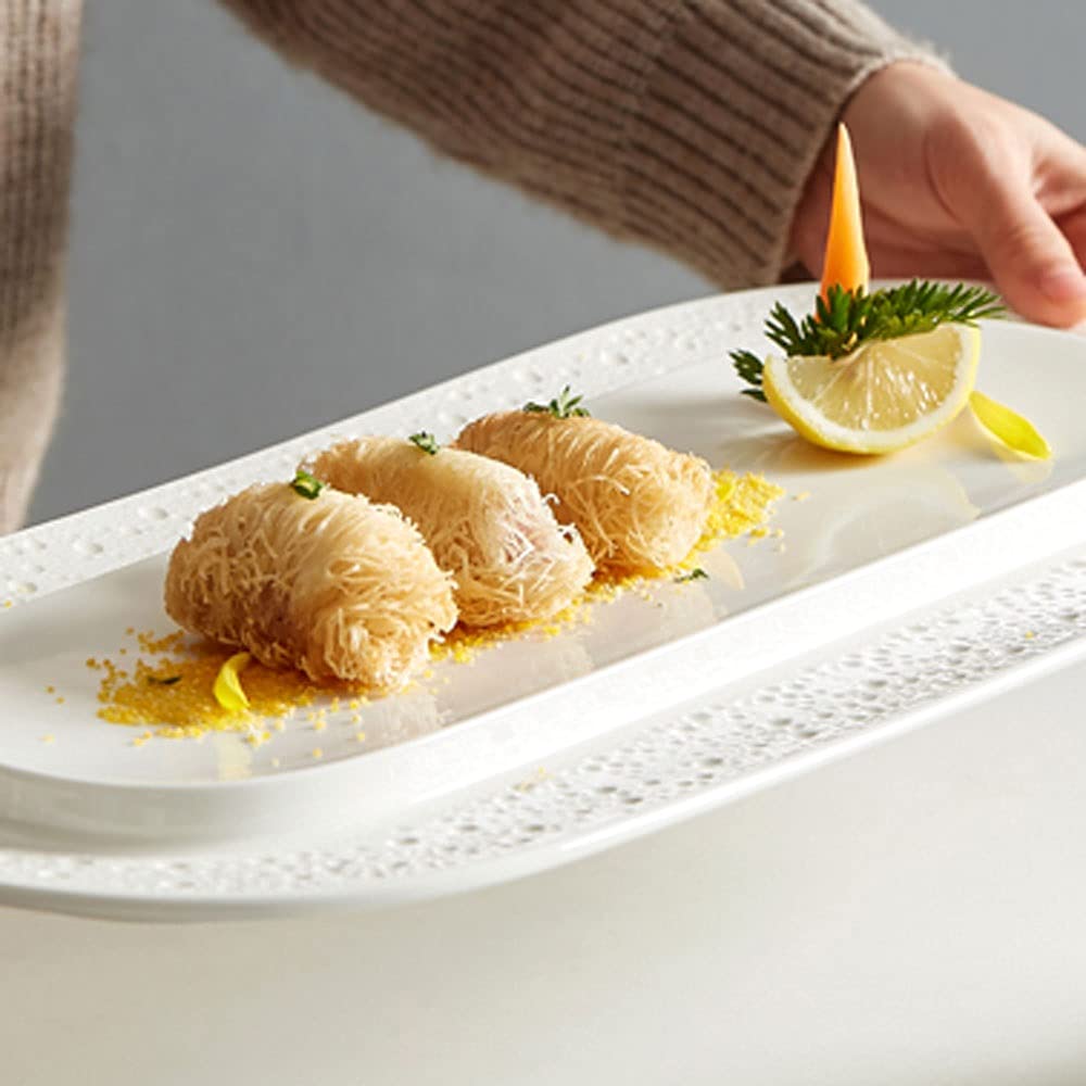 Platos de cerámica Plato de cena de cerámica rectangular, platos blancos, plato de sushi, for cena, fiestas, carne, sushi, postre
