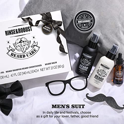 Beard Wash & Beard Conditioner Set Rinse & Robust Mens Beard Kit Beard Grooming Care Set Valentines Gift For Men| Beard Grooming Kit Beard Shampoo, Beard Conditioner, Beard Oil, Beard Balm In Premium Packaging Gift #TOP1
