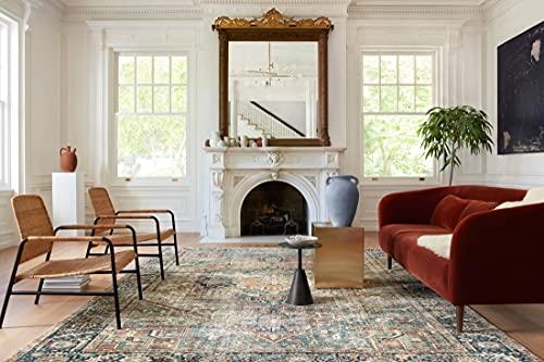 Loloi Margot Collection MAT-02 Terracotta/Lagoon 2'-0" x 5'-0" Accent Rug, No-Shed Easy Clean Large Patterned Area Rug for Living Room, Bedroom, Dining Area