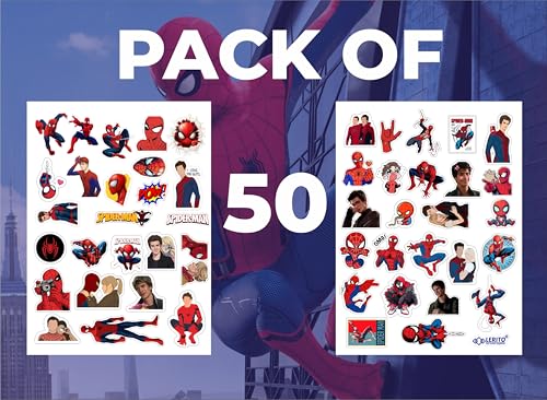 Image of LERITO Spider Man Vinyl Stickers, Waterproof Self Adhesive Decals for Laptop, Journal, Guitar, Mobile Phone, Multicolor, 50 Pack