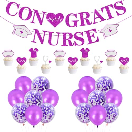Décorations de fête d'infirmière violettes à paillettes pour une déco de diplôme scintillante