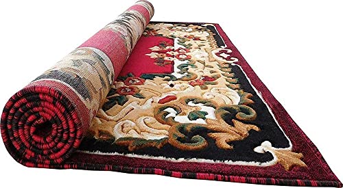 Image of Beautiful Floral Design Silk Touch Rectangular Carpet For Living Room Bedroom And Home With 1 Inch Thickness - 5 X 7 Feet (150 X 200 Cm) Red Colour.