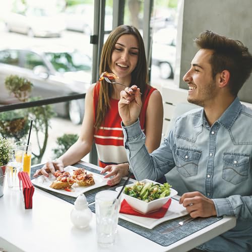 Placemats Set of 6 Washable, Heat Resistant Table Placemats Wipeable Faux Leather Place Mats Non Slip, Waterproof Square Table Mats for Indoor Outdoor, Light Blue