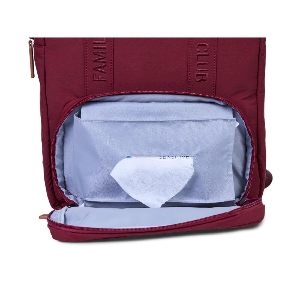 CHILDHOME, Plecak na pieluchy Family Bag, duża pojemność, wielofunkcyjna, mata do przewijania w zestawie, 11 przegródek, izolowane kieszenie, walizka na kółkach, wieszak na wózek, 20,5 l, bordowy