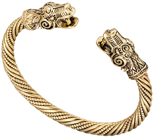 Pulsera de diseño vikingo con motivos de dragones, acabado dorado Cover