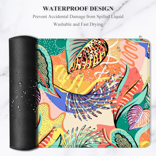 Image of Auhoahsil Desk Mouse Pad, Large Gaming Mousepad, XXL Desk Pad, Extended Long Superior Micro-Weave Cloth Non-Slip Rubber Big Computer Mouse Mat for Gamer, Office & Home, 35 inch x 15 inch, Tropical Leaves