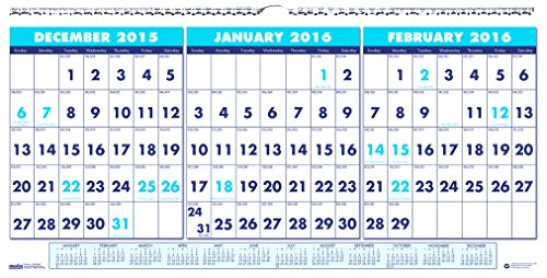 House of Doolittle 2016 Three-Month Horizontal Wall Calendar, 23.5