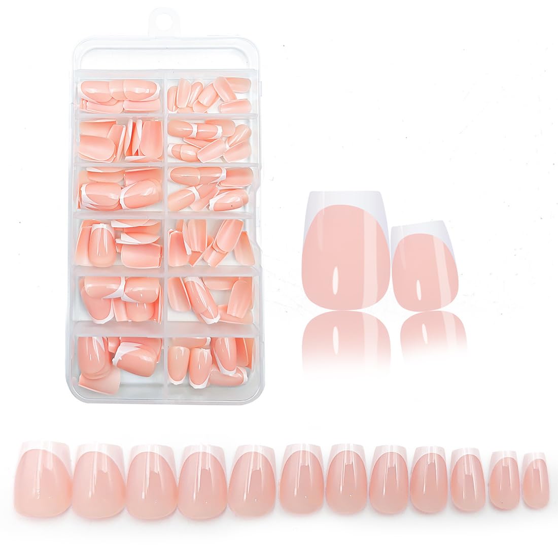 120 Pezzi French Press On Nails Short Quadrate, Tips per Unghie Corte a Copertura Totale, per Unghie per Saloni di Manicure Professionale, 12 Misure (A)