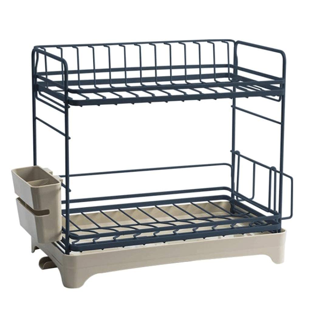CAFIEDR Dish Drainer Rack Dish Drying Rack Dish Drying Rack With Drip Tray And Cutlery Holder 2 Tier For Kitchen Storage Organizer Counter/Gray,Blue.Blue