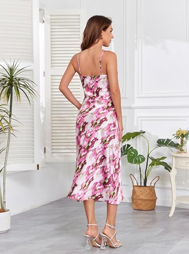 Image of Women's Spaghetti Strap Midi Satin Silk Dresses Slip Cowl Neck Party Cocktail Evening Sexy Dress