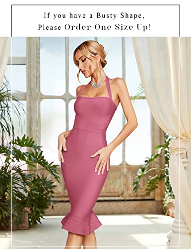 Image of houstil Women's V Neck Halter Fishtail Bandage Bodycon Dress Party