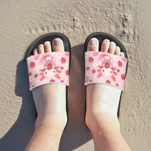 Axolotl Slippers for Girls Size 13 Cute Beach Pool Sandals Strawberry Non Slip Quick Drying Shower Slides Kids House Shoes3