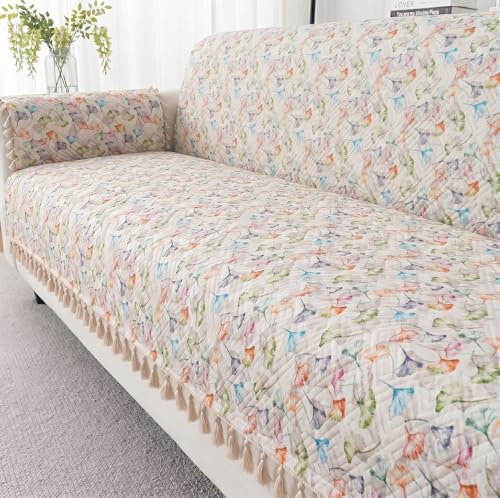 Image of Story@Home Sofa Set 5 Seater Cover Full | Sofa Covers 3 Seater and 2 Seater - 3+2 Sofa Cover Configuration | Sofa Mat with Sofa Back Covers and ArmRest Covers - White & Multi Color