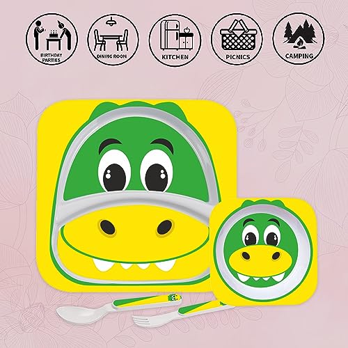 Image of Cello Kids Meal Melamine Dinner Set with Crocodile Print | Safe and hygenic for Kids to use | Attractive and Long Lasting Designs | Break Resistant | Yellow, Set of 4