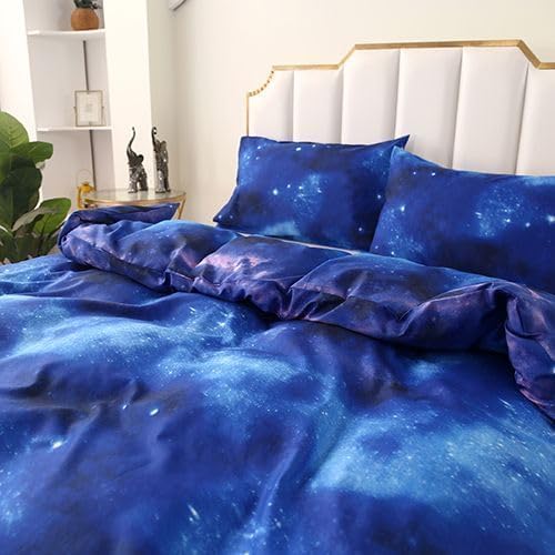 SDIII 3PCS Blue Galaxy Duvet Cover Set Queen, 1 Duvet Cover and 2 Pillowcase, Cute Duvet Cover for Kids Boys Girls and Teens, Zipper and Corner Ties - Image 3