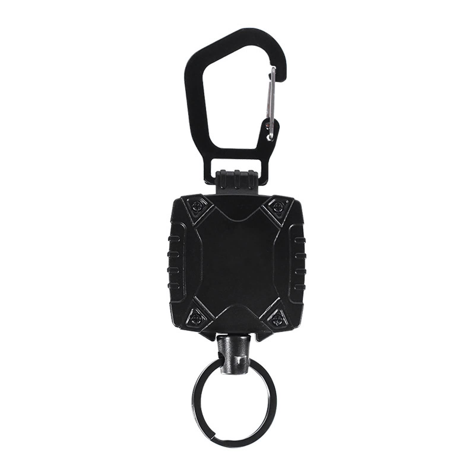 Kadagg Black Retractable Key Chain Heavy Duty Key Holder Reel With Carabiner 23'' Steel Retractable Cord Keychain Lanyard Badge Reel Plastic + Metal