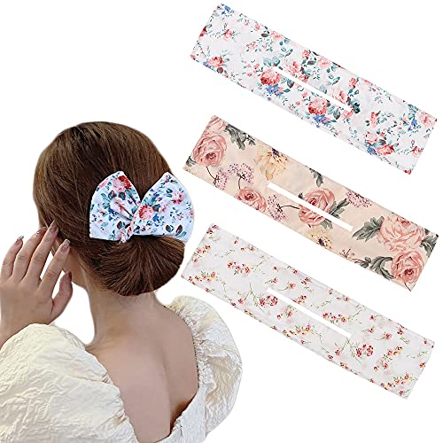 Deft Bun For Hair 3PCS Magic French Twist Hair Bun Maker Clip French Twist Tool to Roll a Bun Fashion Headband Print Hairpin Magic Donut Hair Bun Maker Hair Braiding Tool for Women Girls Hairstyle