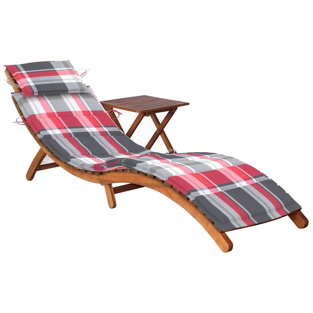 Leżak z drewna akacjowego ze stołem i nakładką, składany leżak relaksacyjny z poduszką pod głowę, do ogrodu, na balkon lub taras, ergonomiczny kształt, obciążenie do 110 kg