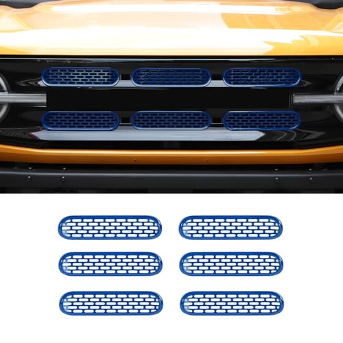 Image of Front Grill Mesh Grille Inserts Cover Frame Trims Kit 6Pcs Fit for Ford Bronco 2021-2026 2 /4 Door Exterior Accessories (Blue)