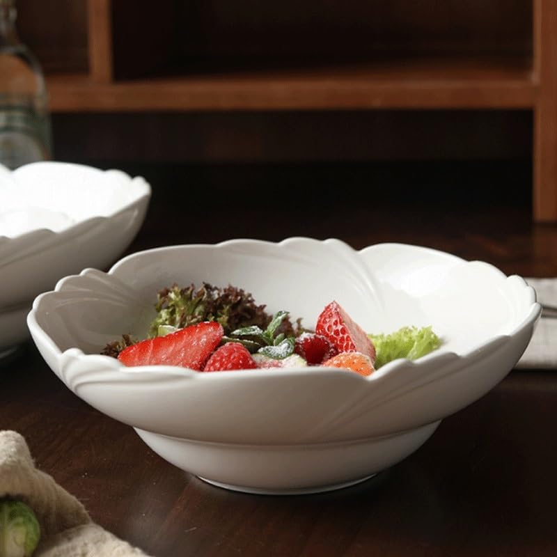 Petal Shaped Ceramic Household Soup Bowls Salad White Restaurant Hotel Tableware