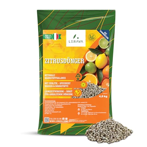 LERAVA® Zitrusdünger (4,6kg) – für kräftiges Wachstum und größere Früchter der Zitruspflanzen – Bio für optimale Nährstoffversorgung - Organisch Mineralischer Dünger für Zitronenbaum
