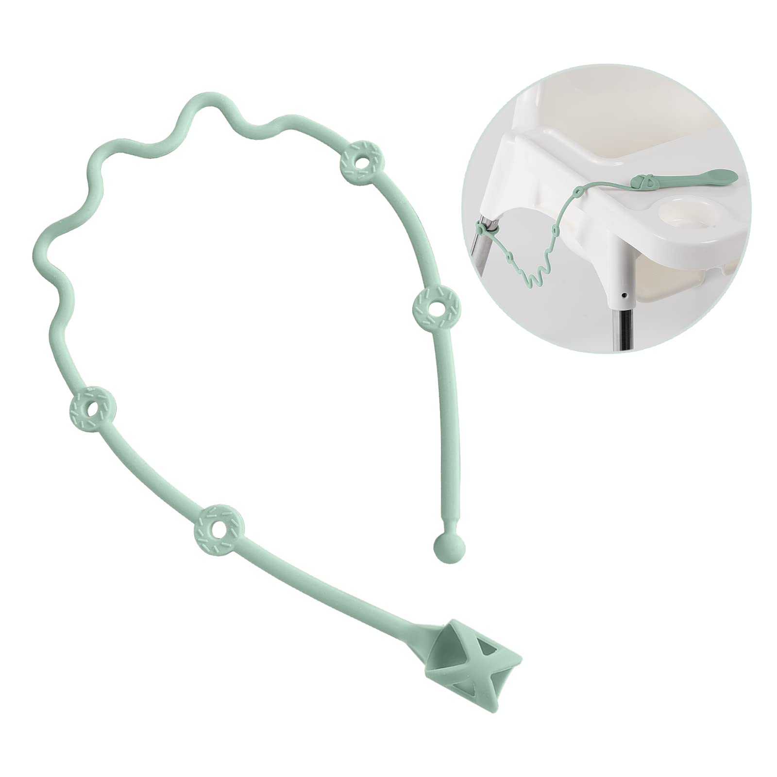 Baby Spoons Self Feeding 6 Months Silicone Strap Toddler Utensils Fixer Highchair Accessories-Gelinor Feeding Aid for Keep Baby Utensils Close at Hand and Off The Ground-No Spoon (Sage) - Image 3