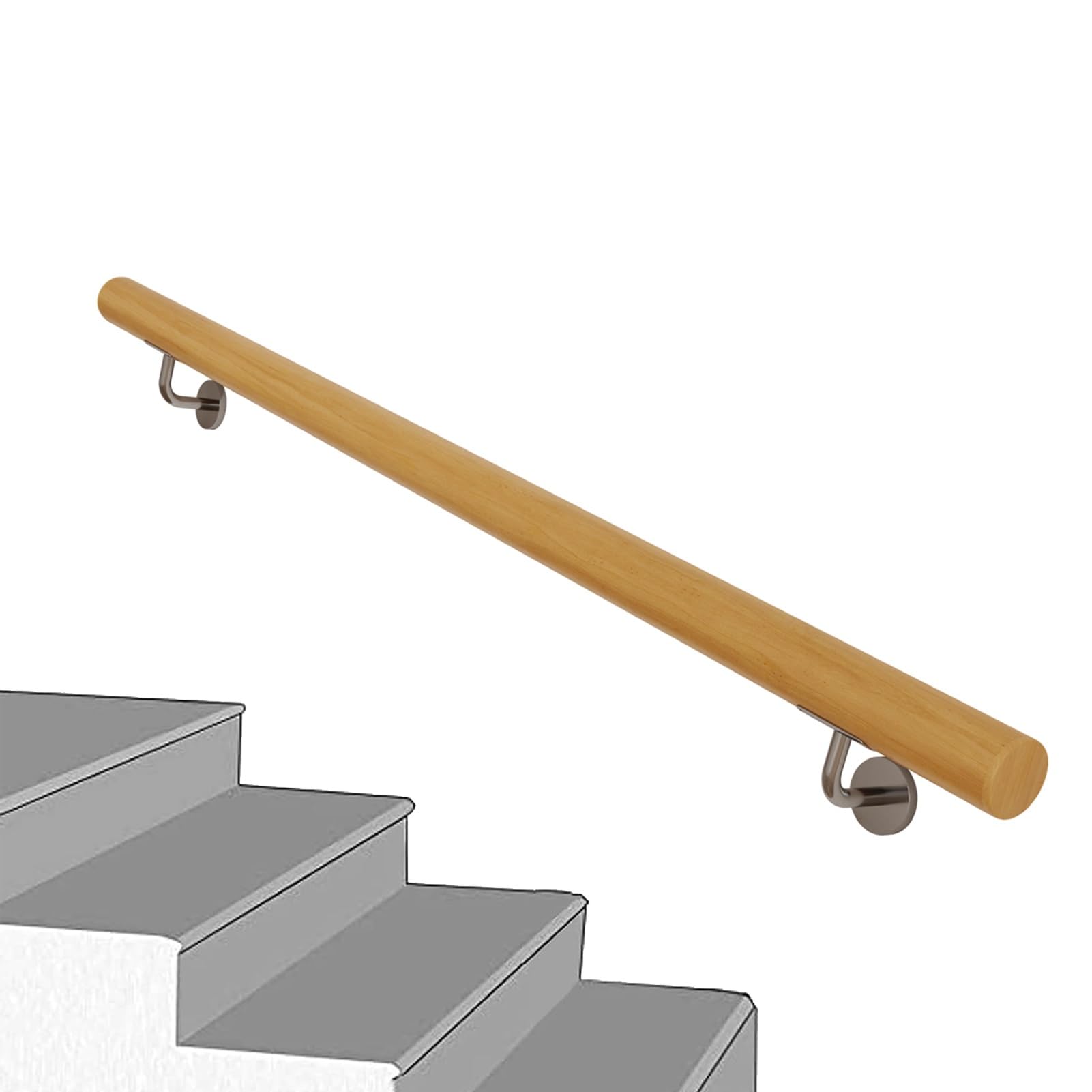 Ringhiera per Scale da 30-150 cm, Corrimano per Scale in Legno Antiscivolo, Barre di Supporto di Sicurezza, Passamano per Corridoio, Attico, Terrazza, Veranda, Giardino(120cm/4ft)