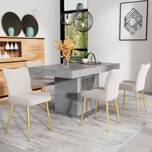 vutizal Chaise Salle à Manger, Chaises Salle Manger Lot de 6, Chaise Beige en Samt, Pieds Métalliques Dorés, Confort Lounge avec Support Lombaire, Solide 150kg, Facile à Monter pour Salon Cuisine