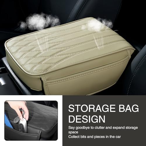 getfay 1 Pack Car Armrest Cover with Pocket, Waterproof Durable Vehicle Center Console Protector, Universal 12.59In x 8.66In x 1.96In Soft Automotive Armrest Decoration for Truck SUV Car (Beige)