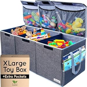 Extra Large Toy Box – Big Toy Box – Sturdy Extra Large Toy Storage Organizer with Pockets – Extra Large Toy Chest 36 x 16 x 12 in