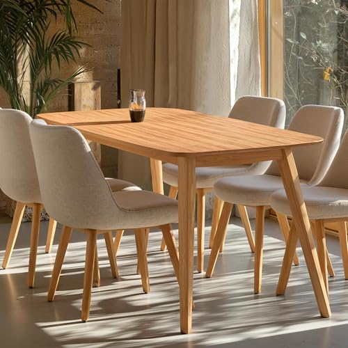 Acanva Modern Rectangular Dining Table for 6, Farmhouse Kitchen Dinner Tables with Tapered Wood Legs, Oak