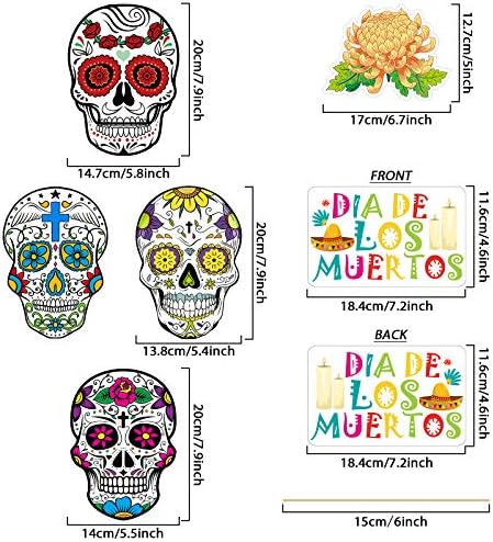 24 Pieces Day of The Dead Decoration Special Sugar Skull Party Centerpiece  Sticks Dia De Los Muertos Table Toppers Cutouts for Sugar Skull Halloween  ...