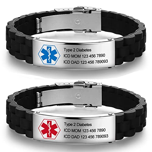 Smileface Braccialetto di allerta medica personalizzato per donne, fascia in silicone di emergenza medica per uomini, braccialetto identificativo ufficiale con badge di avviso medico, testo