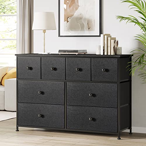 Reahome 8 Drawer Dresser For Bedroom Chest Of Drawers Closets Storage Units Organizer Large Capacity Steel Frame Wooden Top Living Room Entryway Office (Black Gray) Ylz8B5 #TOP3