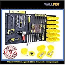 WallPeg Pegboard Kit Tool Organizer - Kit PK-312-B Peg Board Panels Locking Peg Hooks Set Workbench Organizer Tool Storage Pegboard Hooks 24" x 48" - 12 Bins Traditional