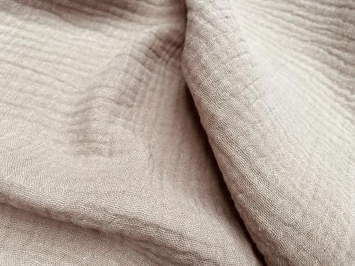 Cortinas de muselina de doble gasa 100% algodón, tela de queso fino, tela de bebé, aspecto de lino, para eventos, bodas, 140 cm de ancho (3, beige oscuro)