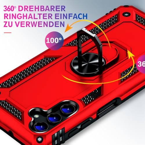 Image of Heavy Duty Case for Samsung Galaxy S25 Plus Phone Case with Screen Protector, Military Grade Shockproof Rugged Protective Cover for Samsung S25 Plus, with Metal Ring Magnetic Kickstand (Red)
