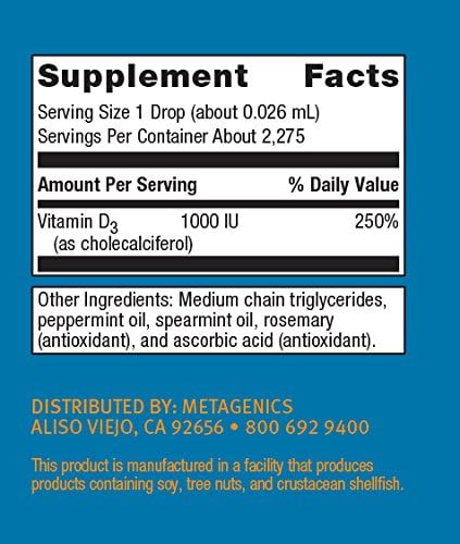 Metagenics D3 Liquid Vitamin D Supplement to Help Support Bone, Cardiovascular and Immune Health - 2 fl oz, 2,275 Servings