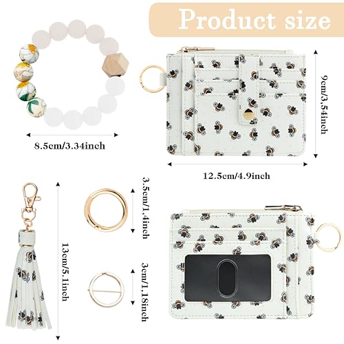 Image of KNGITRYI Wristlet Wallet for Women,RFID Keychain Wallet with Beaded Strap | 8 Card Slots,ID Window,Zipper Pocket,Leather Tassel,Compact Design